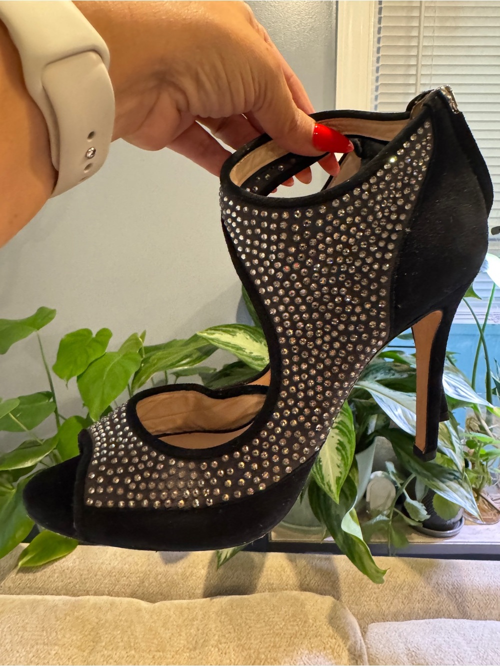 LK Bennett Black Crystal-Studded Open-Toe Stiletto Heels
